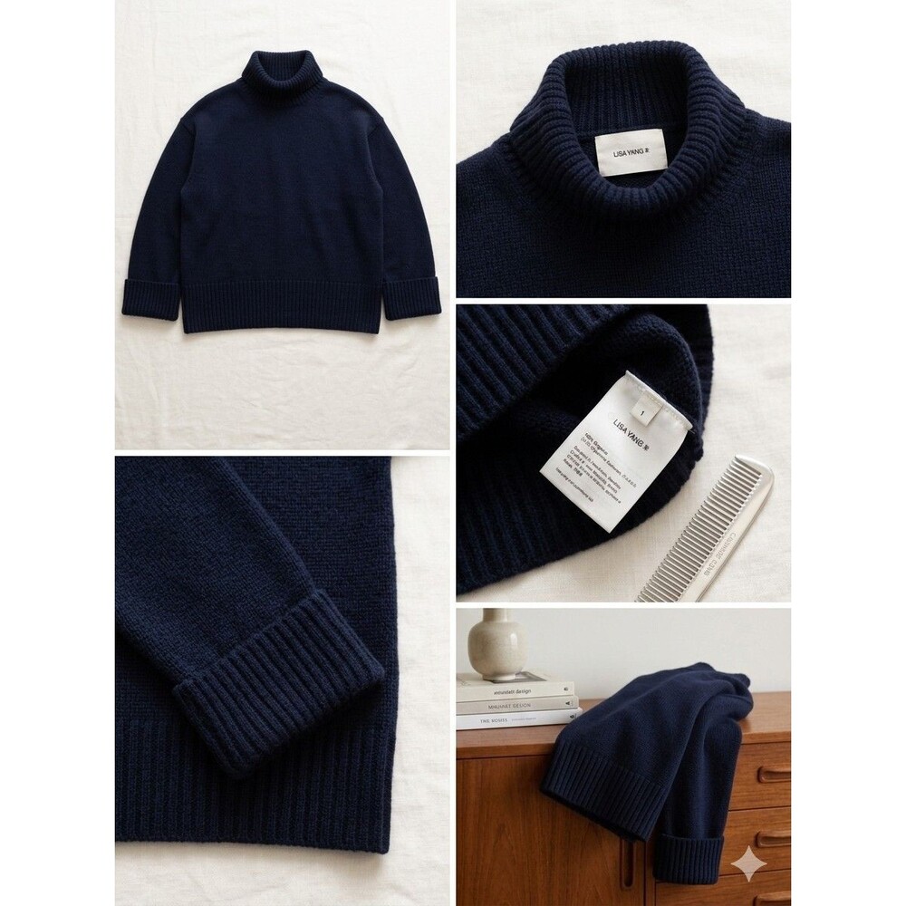 Lisa Yang Minimalist Navy Blue Cashmere Turtleneck Sweater Women Size 1 Fleur